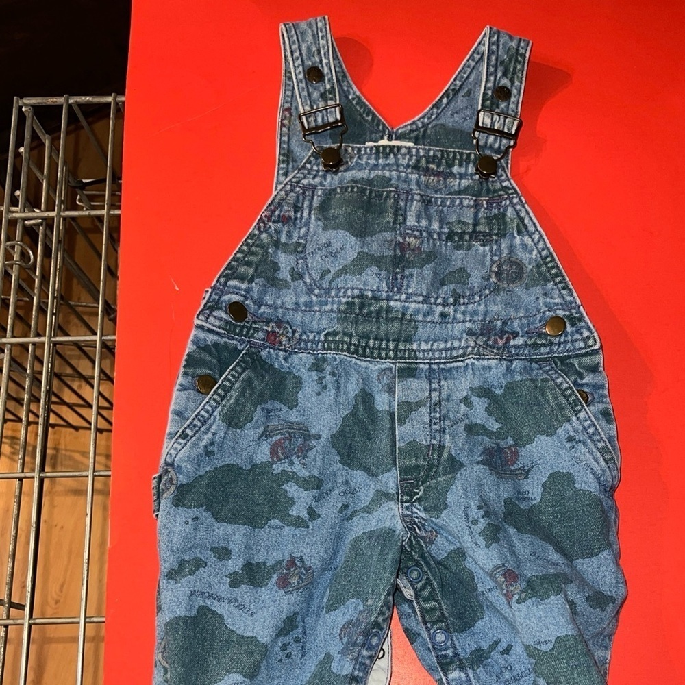 Vintage 90’s Gymboree Denim Blue Camo Overalls Youth XS 6-12 month